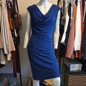 Dressbarn Royal Blue Sleeveless Side Ruched Mini Dress with Cowl Neck